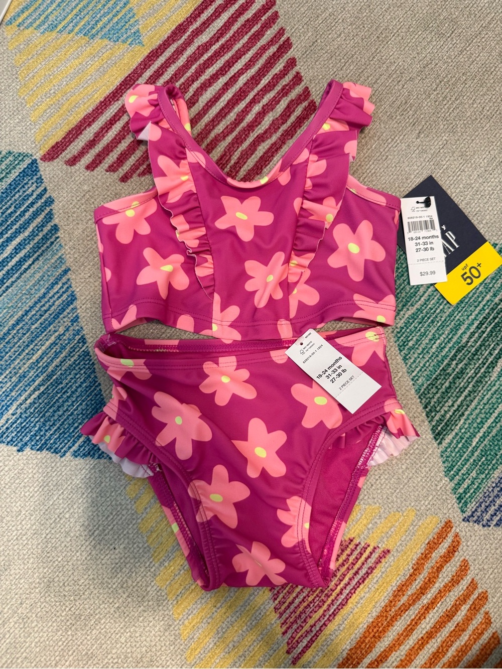 Baby GAP Pink Floral Ruffle Two-Piece Swim Set